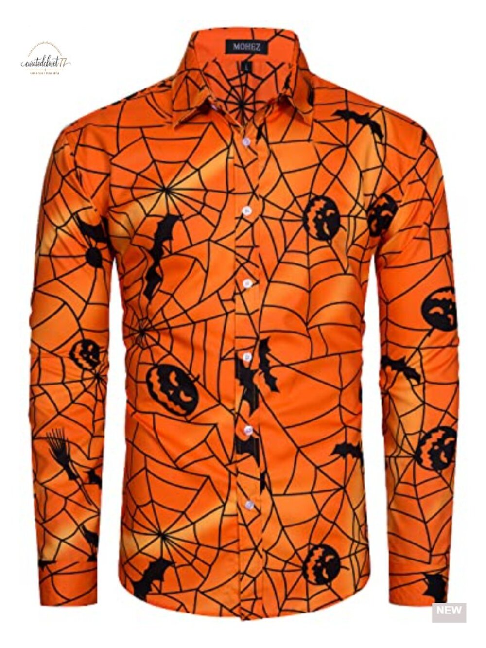 Men's Funny Halloween Long Sleeve Button Up Shirt Regular Fit Curved Hem